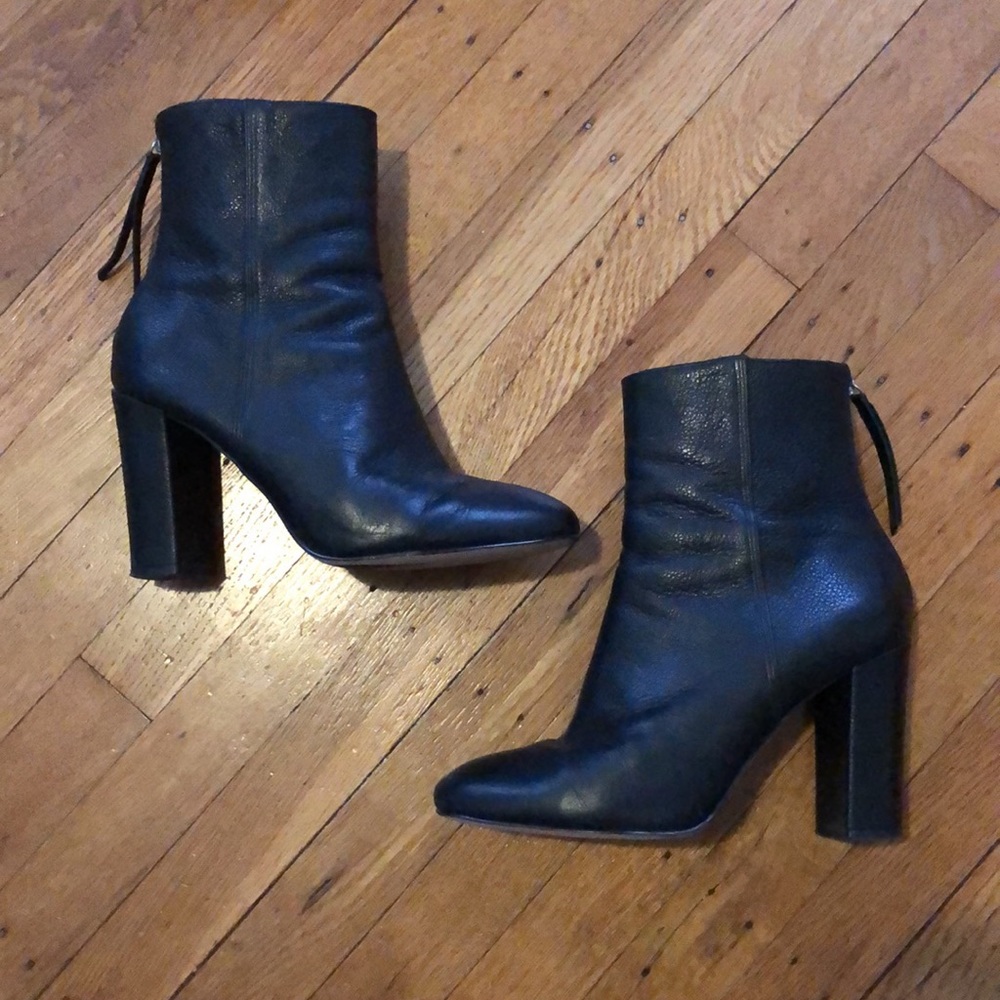 REISS Black Block Heel Ankle Boots Leather 39